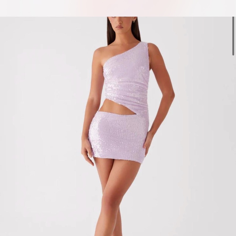 One-Shoulder Sequin Mini Dress in Lavender peppermayo